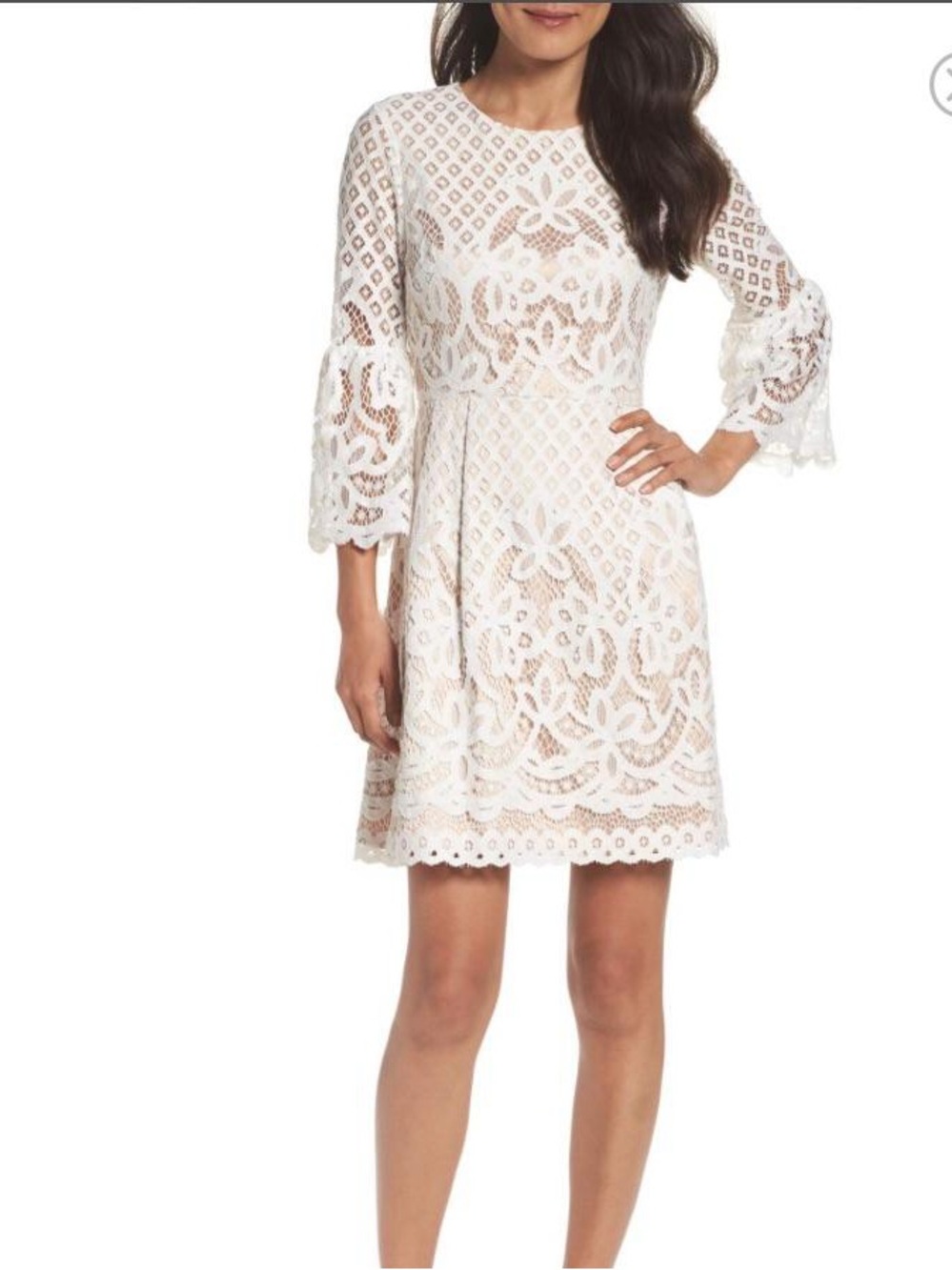 Eliza J Cream Lace Overlay Dress with Nude Lining